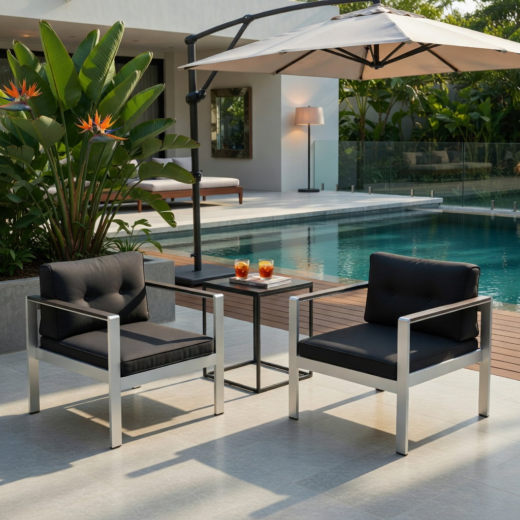 Hommoo Modern Aluminum Outdoor Sofa Chair with WPC Armrests, Olefin Cushions & Ergonomic Support, Lightweight, Weather-Resistant Patio Seating, Gray