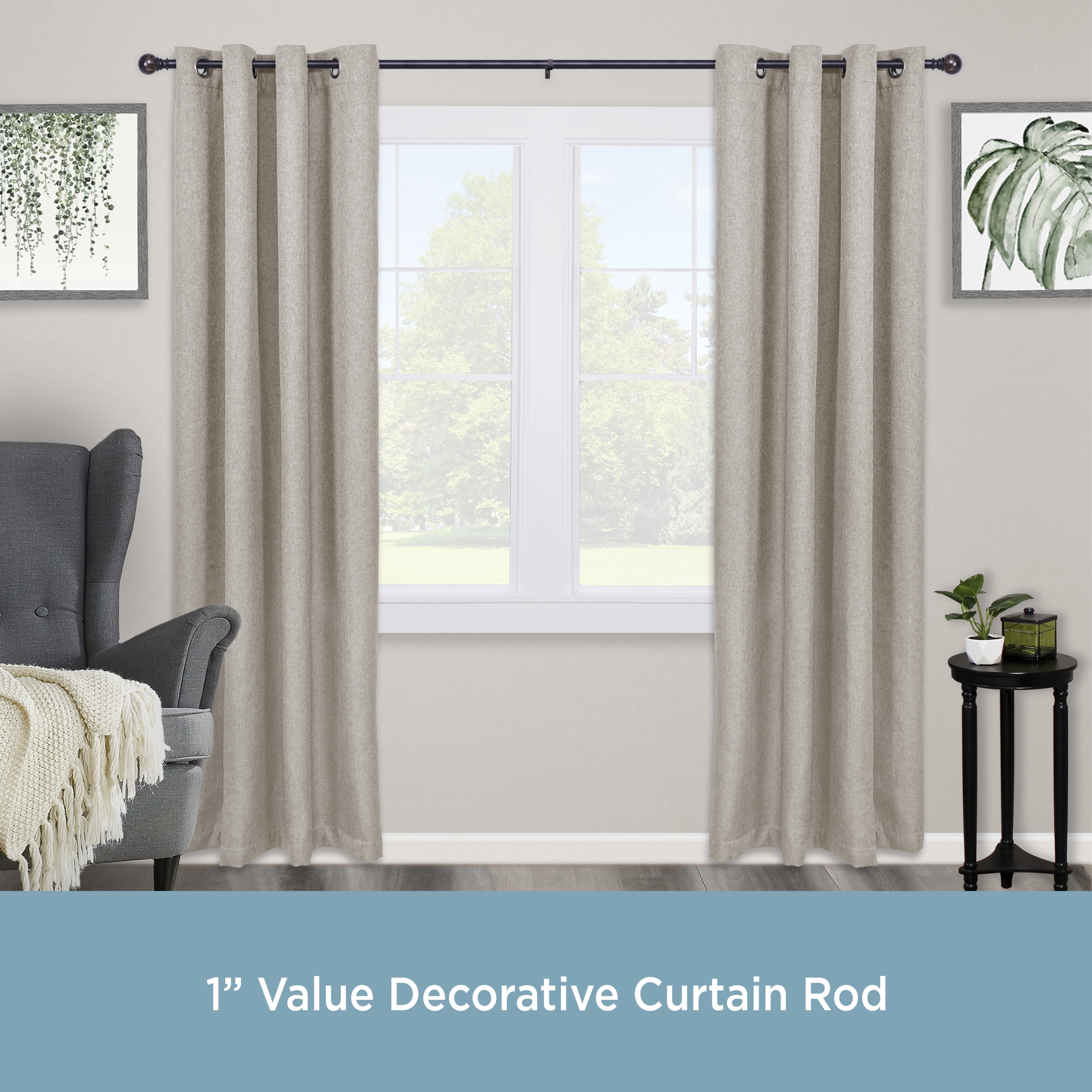 Kenney® Marble Ball 1" Value Decorative Window Curtain Rod, 30-84", Black