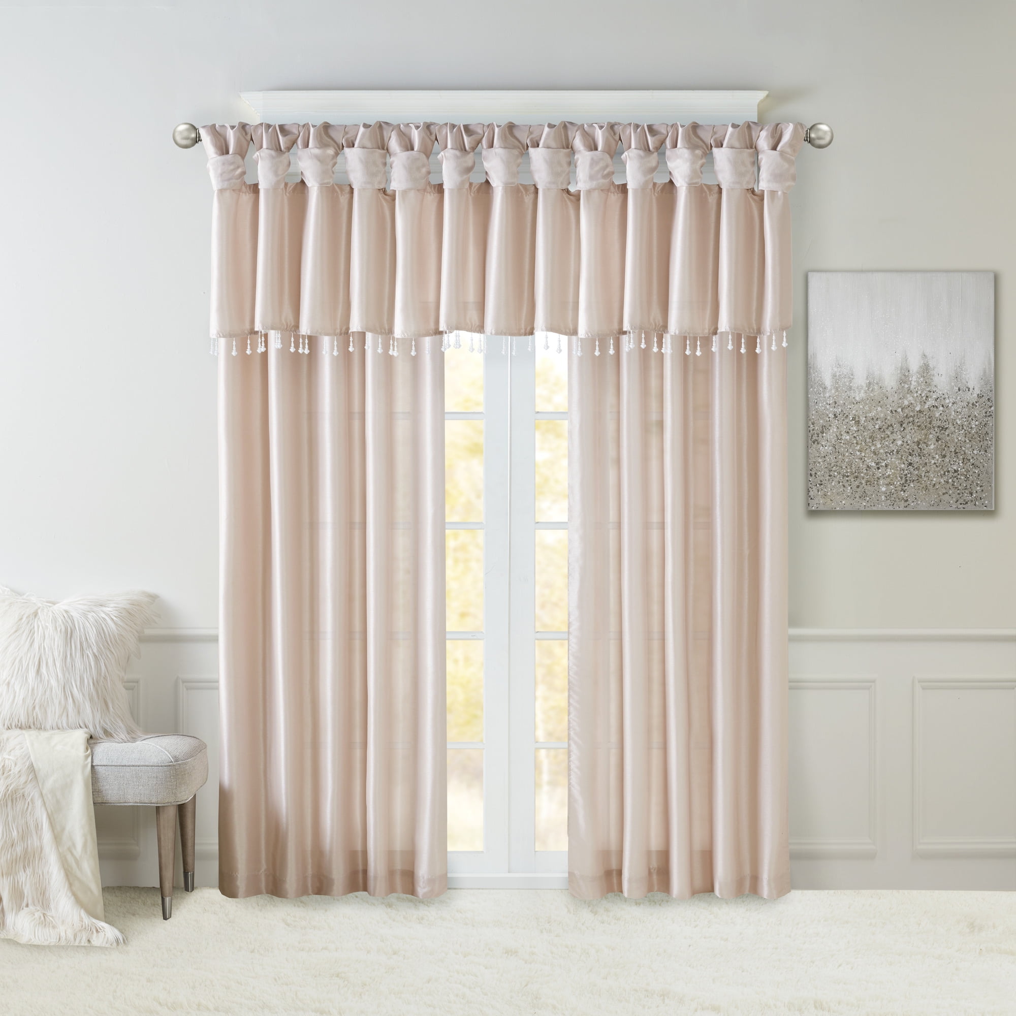 Lightweight Faux Silk Valance With Beads Blush 50x26"
