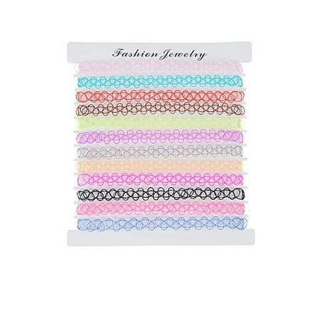 - 12PC Tattoo Choker Necklaces for Women Stretch Elastic Choker Fashion Necklace Chain