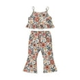 thumbnail image 1 of Xingqing Toddler Baby Girls 2 Piece Summer Outfits Floral Print Halter Ruffle Crop Top and Flared Pants Set White 4-5 Years, 1 of 8