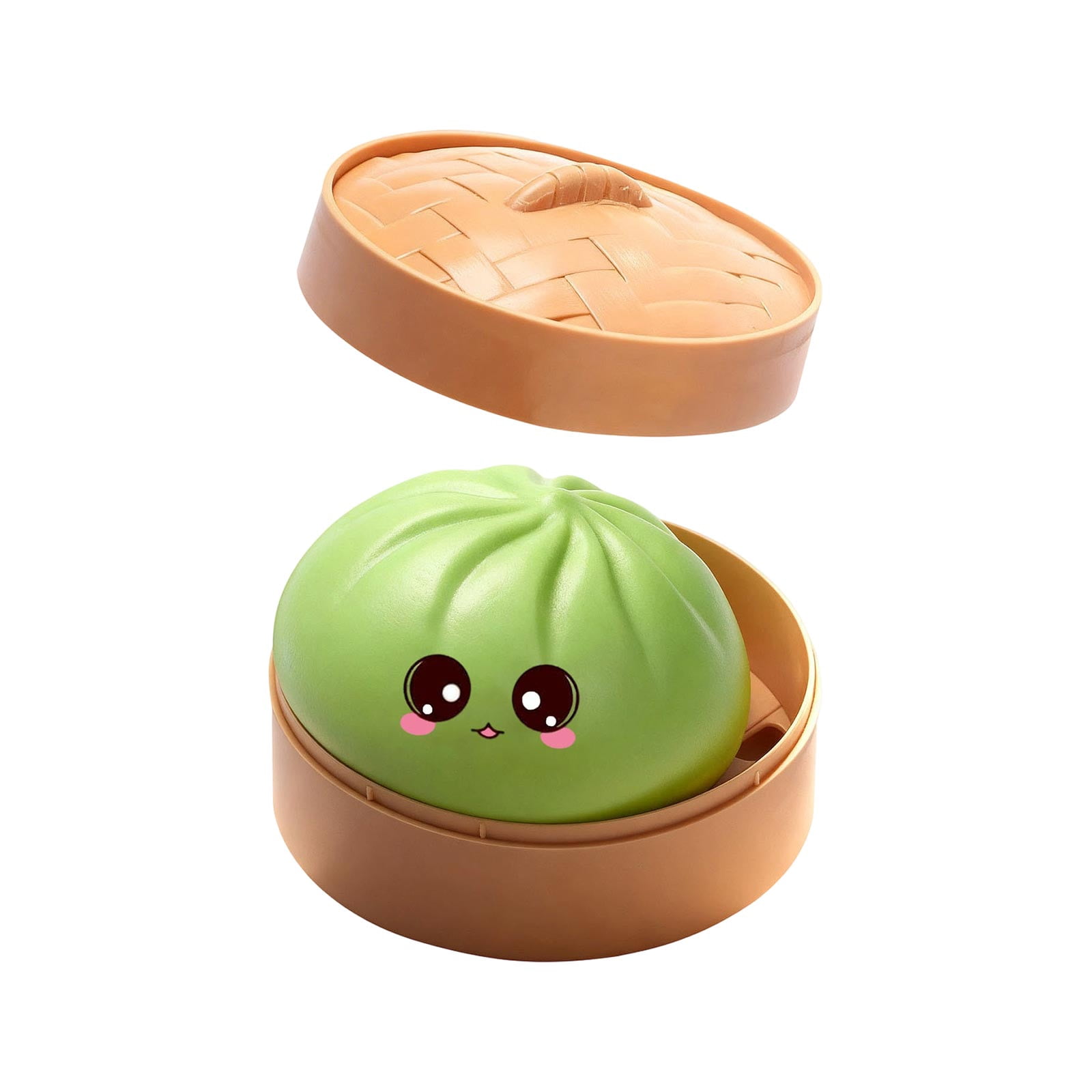 Cute Squishy Dumpling Large with Steamer, Squishy Dumpling Doll with Cute Expressions, Silicone Bun Sensory Fidget Dolls, Hand Pinching Decompression Dolls