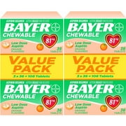 2 Pack Bayer Chewable Aspirin Low Dose 81mg Orange Flavor 108-Count Tablet Each