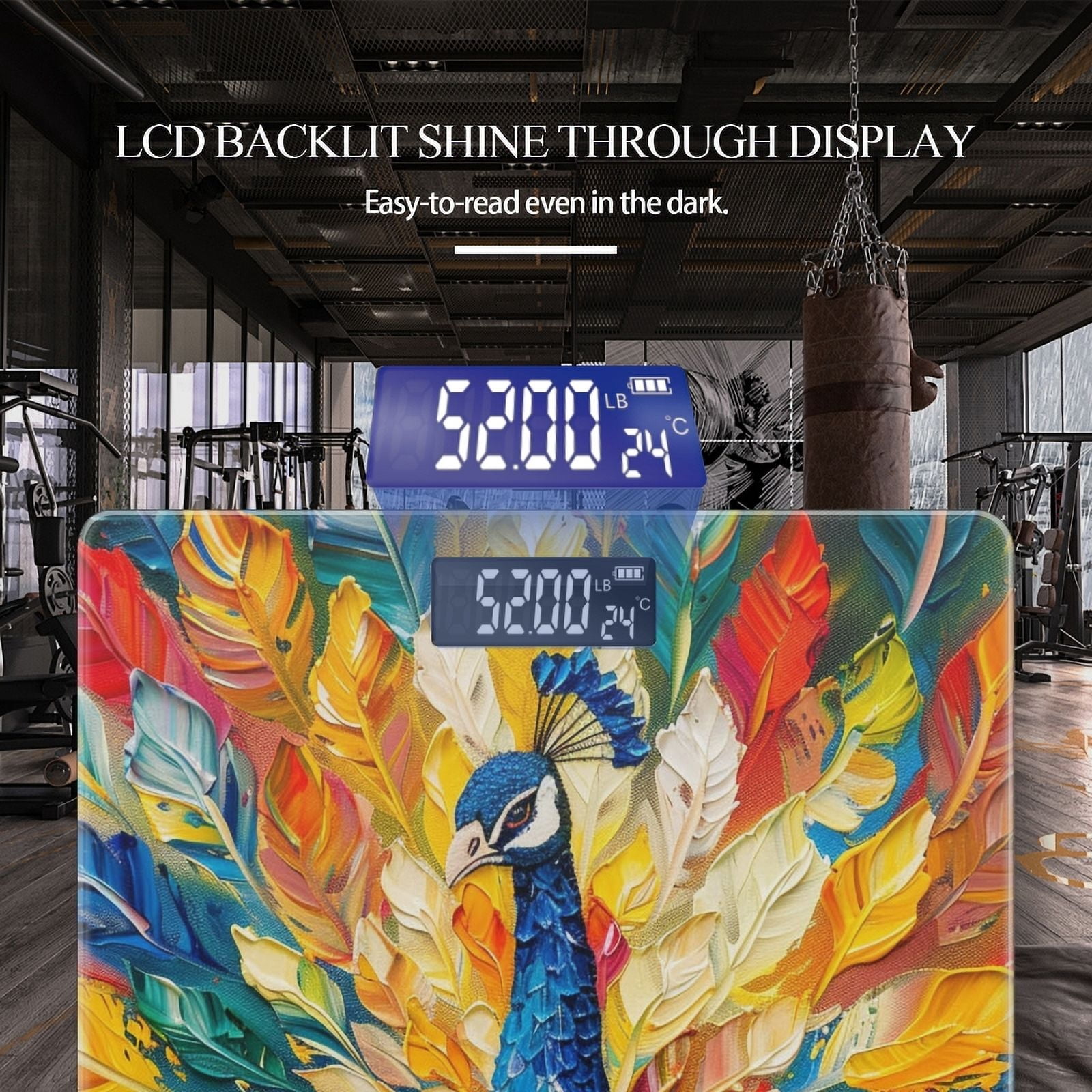High Precision Body Weight Scale Smart Bathroom Scales with Large LCD Display(400lbs),Decorative for Bedroom-Colorful Peacock With Vibrant Feathers Spread Out In Array Of Colors