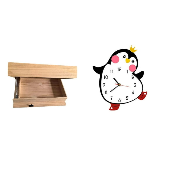 Estante flotante de pared con cajón y compartimento, fácil instalación, para decoración del hogar, dormitorio, apartamento, oficina, diseño de pingüin