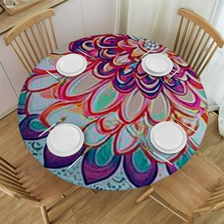 

Sheronv Flowers Round Table Cover Stain Resistant & Washable for Indoor Outdoor Kitchen Dining Wedding Parties 100% Polyester for Picnic Farmhouse Elastic Edge 38 -42