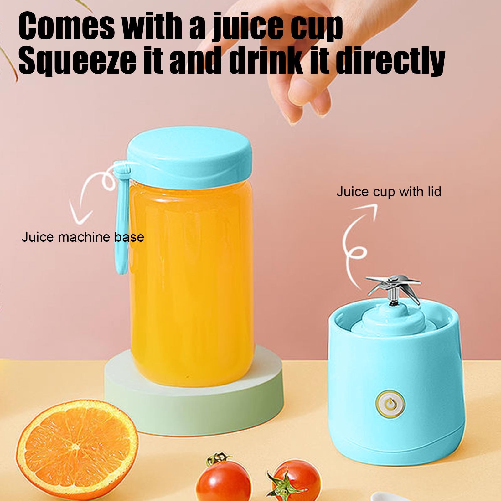 Portable Mini Juicer Multifunctional Squeezer for Home Travel to Clean Type-C,Includes 2 Cups-one for Blending, One for Direct Drinking(Blue)
