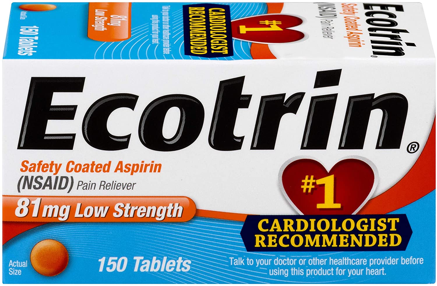 Ecotrin Low Strength Safety Coated Aspirin NSAID 81mg 150 Tablets Pack of 3 Walmart