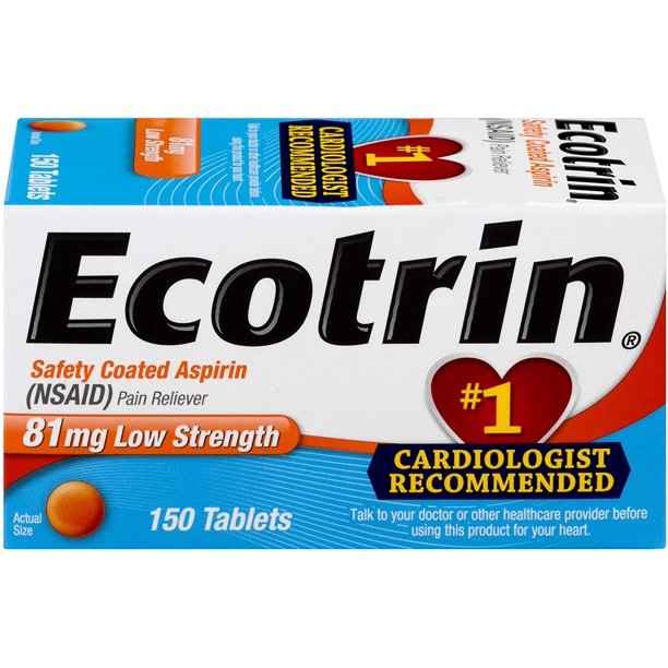 Ecotrin Low Strength Safety Coated Aspirin NSAID 81mg 150 Tablets