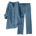 thumbnail image 1 of Conjuntos de 2 piezas para mujer: blusa de pierna ancha y pantalones elásticos. Camisa informal con cuello en V y bolsillos. Ropa urbana para todas las estaciones., 1 of 4