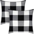 thumbnail image 1 of Juego de 2 fundas de almohada a cuadros de búfalo, funda de cojín cuadrada a cuadros para exteriores, de lino y algodón blanco y negro, para decoración del hogar, Pascua, coche, cama, sofá, 18.0 x, 1 of 7