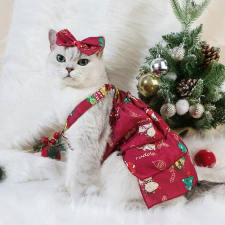 Pet Christmas skirt silver fox velvet autumn and winter dog clothes cat clothing bow tie jewelry L