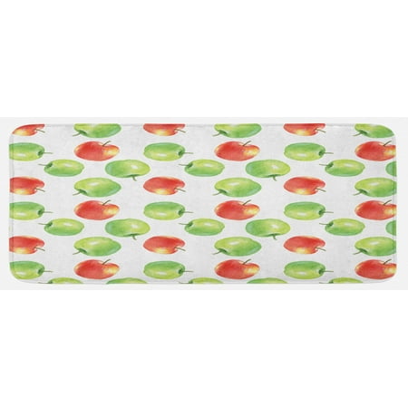 

Fruits Kitchen Mat Watercolor Illustration of Granny Smiths and Celesta Brush Strokes Effect Plush Decorative Kitchen Mat with Non Slip Backing 47 X 19 Dark Coral Apple Green by Ambesonne