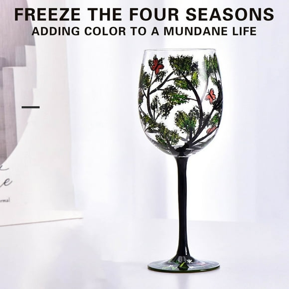 Dvkptbk Red Wine Glasses Four Seasons Tree Wine Glass Hand Painted Colorful Tree Painted Glass Birthdays Weddings Valentine's Day Kitchen Gadgets