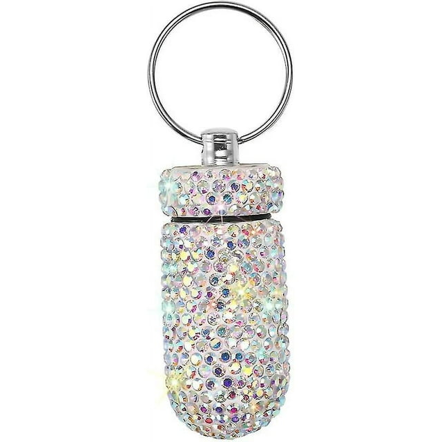 Pastillero portátil Caja de pastillas Contenedor Llavero Pastillero con llavero Caja de pastillas Bling Dispensador de medicamentos Almacenamiento de botellas para viajes de camping al aire