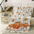 thumbnail image 2 of Fall Maple Leaves Throw Blankets, Thanksgiving Watercolor Pumpkins Soft Fleece Blanket Decorative for Home Sofa Couch Chair Living Bedroom,60x80 inches, Orange, 2 of 5