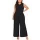 thumbnail image 2 of Mono sin mangas de talla grande para mujer Agnes Orinda, con cuello redondo, pantalones anchos, overoles casuales de verano con bolsillo 2X negro, 2 of 6