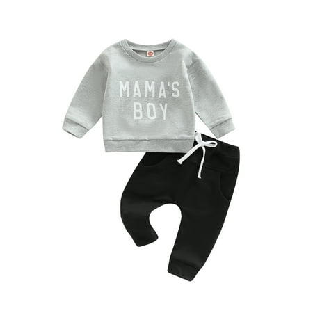 

Domingbub Toddler Baby Boy Clothes Outfits Letter Crewneck Sweatshirt Top+Long Pants Sets Fall Winter Clothes Gray 0-6 Months