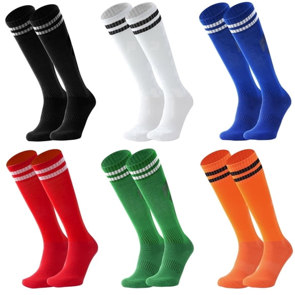6 Pairs Kids Soccer Socks Striped Knee High Tube Socks Football Uniform Sports Socks for Boys Girls 6-12 Years Old (6pairs-multicolor)