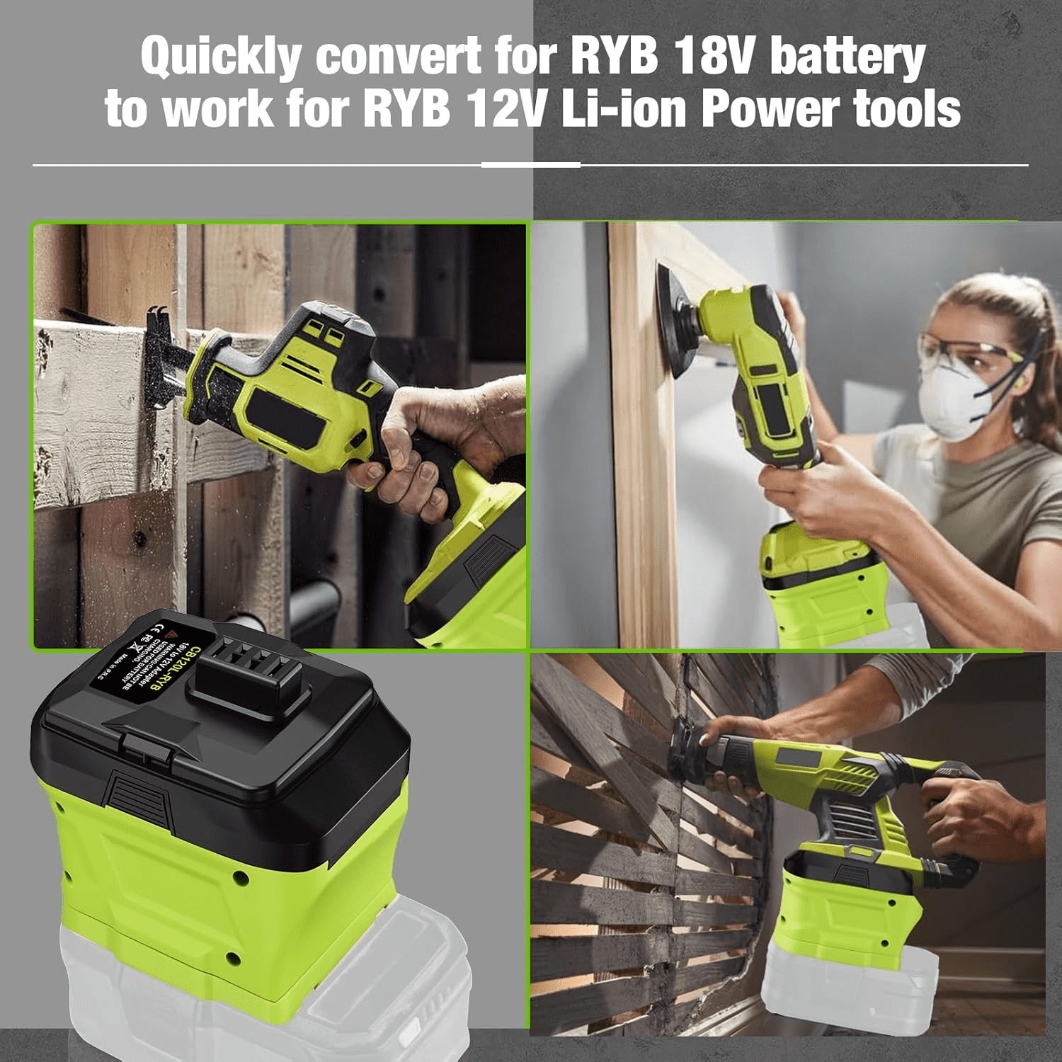 attery Adapter for Ryo.bi 18V Li-ion Battery Convert to Work with for Ryo.bi 12V Lithium Power Tools
