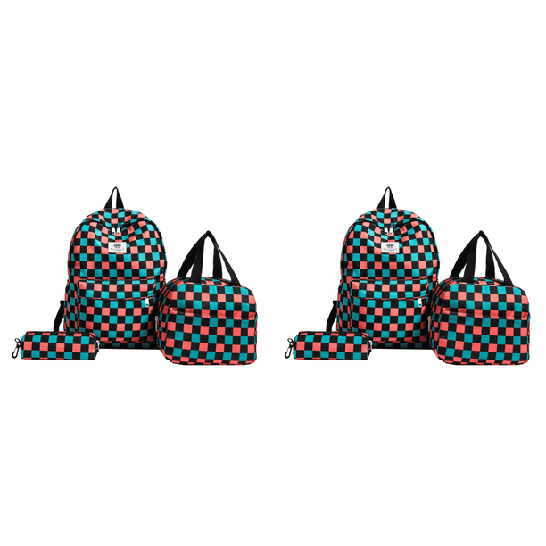 Mochila A Cuadros Escolar Con Almuerzo para Lápices Y Adolescentes () Verde