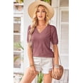 thumbnail image 3 of Arach&Cloz Women's V-Neck Short Sleeve Special Rib Knitted Pattern Casual Tops Sweater Spring Summer 2025, 3 of 6