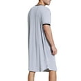 thumbnail image 3 of Men V-neck Long Sleeping Shirt, Solid Color Short Sleeve Split Hem Sleepwear, 3 of 9