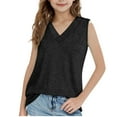 thumbnail image 2 of Hjtefg Girls' Summer Tank Top - V-Neck Sleeveless Tee | Soft Breathable Loose Fit for Play & Beach,Color: Black Size: 14-15 Years, 2 of 4