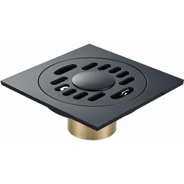 Colador de desagüe de ducha de suelo de latón, filtro de residuos de pelo para baño, cuadrado, 100mm, negro JAMW Sencillez
