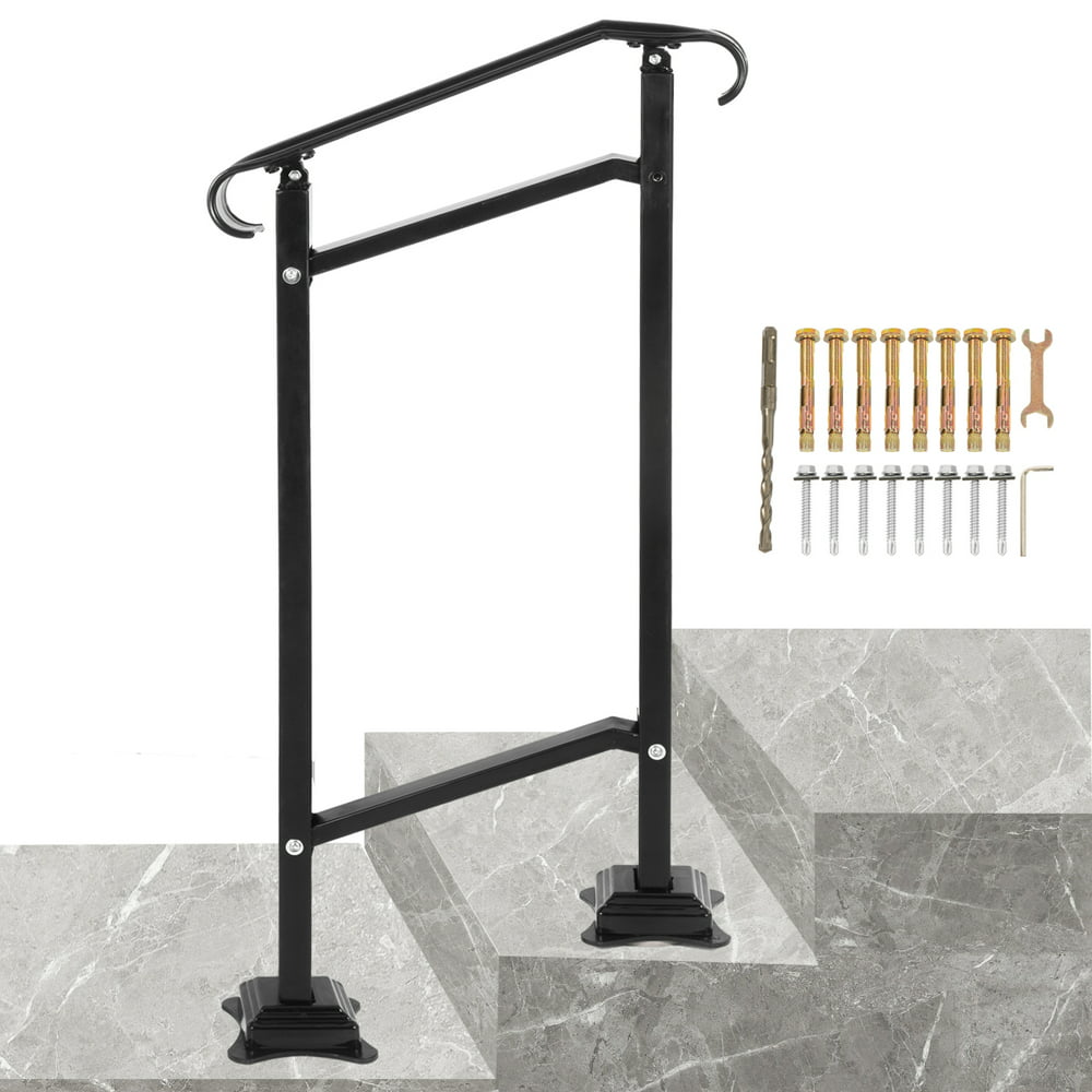 Vevor Wrought Iron Handrail Fit 1 Or 2 Steps Outdoor Stair Railing