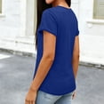 thumbnail image 6 of Women's Casual Fashion Solid Color V Neck Short Sleeve Blouse Shirt Top Lightweight Breathable Summer Vacation | CSEONE,Blue L, 6 of 9