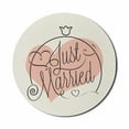 thumbnail image 1 of Wedding Mouse Pad for Computers, Hand Writing of Just Married on Pink Heart Tulip Flower Art Print, Round Non-Slip Thick Rubber Modern Gaming Mousepad, 8" Round, Coral Black White, by Ambesonne, 1 of 2