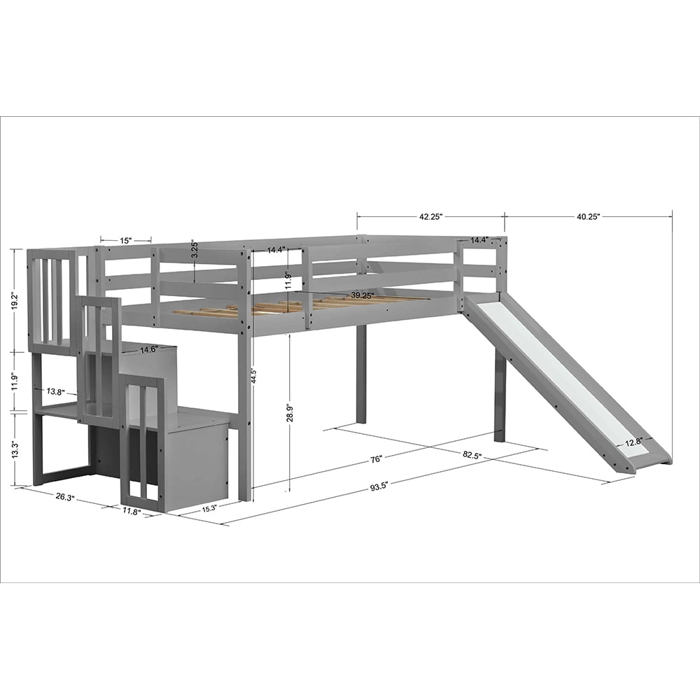 Private Jungle Twin Loft Bed with Staircase and Slide, Solid Wood, Multiple Finishes Private Jungle Twin Loft Bed with Staircase and Slide, Solid Wood, Multiple Finishes