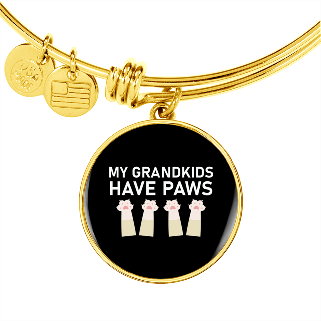 Grandkids Have Paws Cat Bracelet Stainless Steel or 18k Gold Circle Bangle