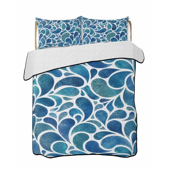 Abstract Droplets Quilts Bedding Set Twin Size Modern Art Minimalist Watercolor Curved Teardropps Lightweight Quilted Bedspread 3 Piece Bed Quilt with 2 Pillow Shams All Season for Bedroom 68" x 86"