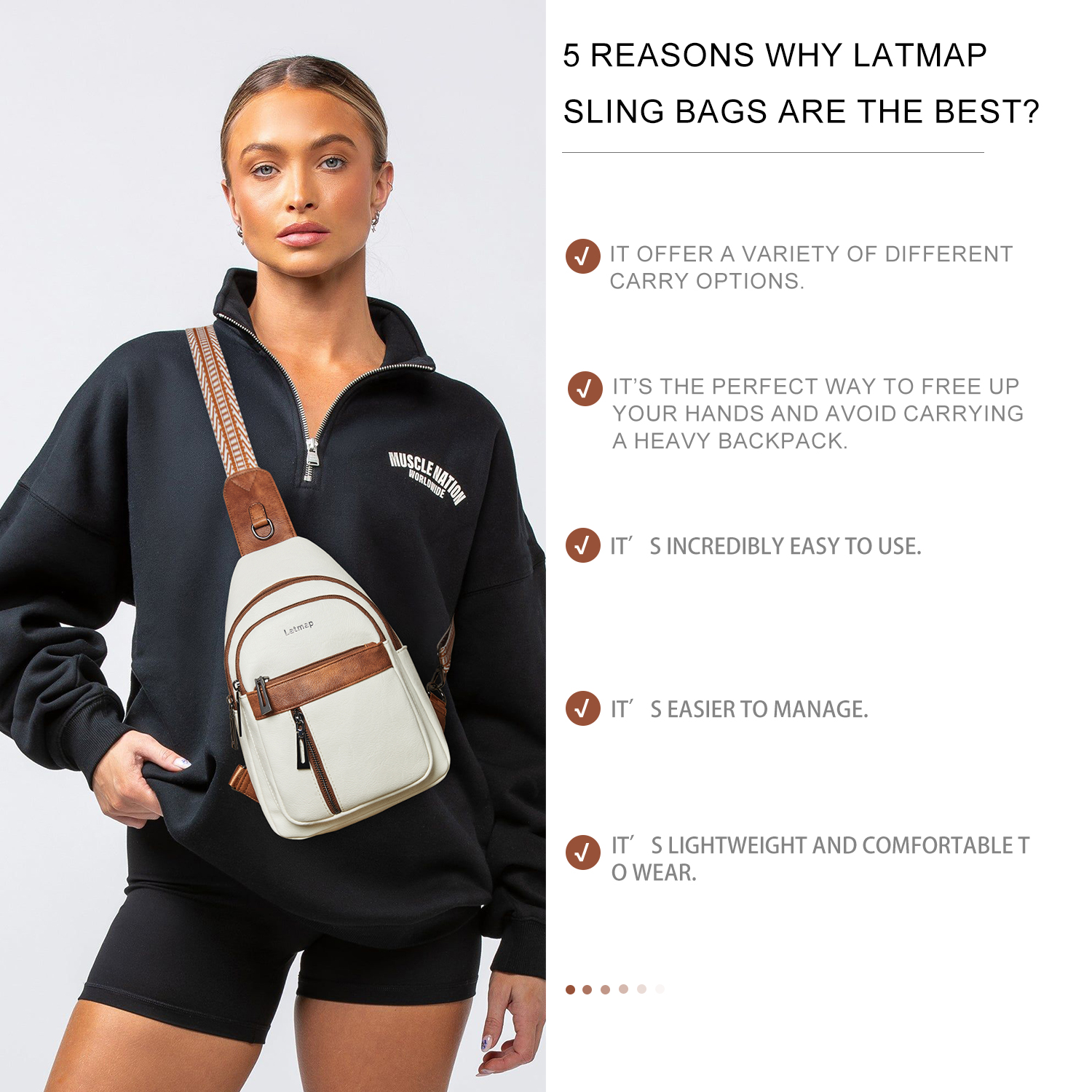 LATMAP 7L PU Leather Sling Bag,  for Travel & Daily Use, Hands-Free Unisex Chest Backpack
