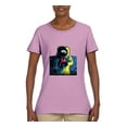 thumbnail image 2 of Wild Bobby, Colorful Cosmic Neon Astronaut Lunar Spaceman Moon Galaxy, Fashion, Women Graphic Tee, Light Pink, Medium, 2 of 4