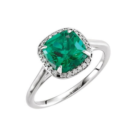 14k White Gold Gem Quality Chatham® Created Emerald & Diamond Halo