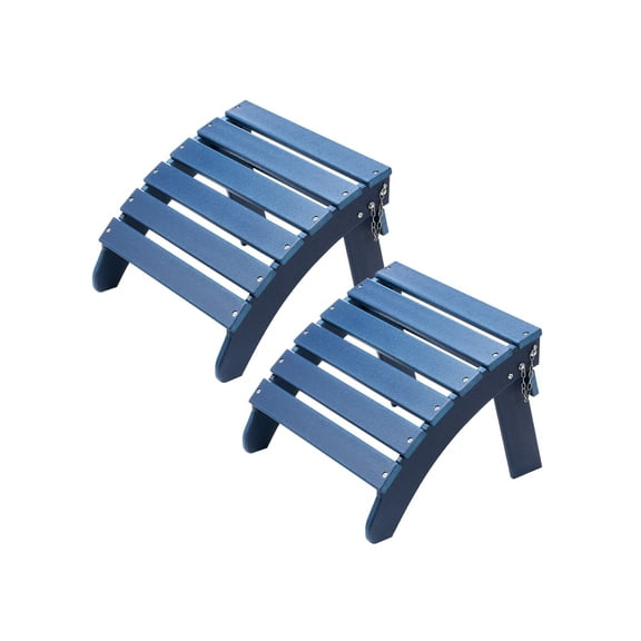 VEVOR Adirondack Ottoman Set of 2, 18.7L x 18.9W x 13.8H Inch HDPE Plastic Folding Adirondack Ottoman, Weather-Resistant Foot Rest for Adirondack Chair,Used for Outside Porch Pool Lawn Backyard,Blue