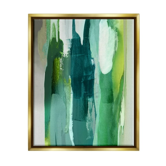 Stupell Industries Green Asymmetrical Abstract Abstract Painting Gold Floater Framed Art Print Wall Art, 17 x 21