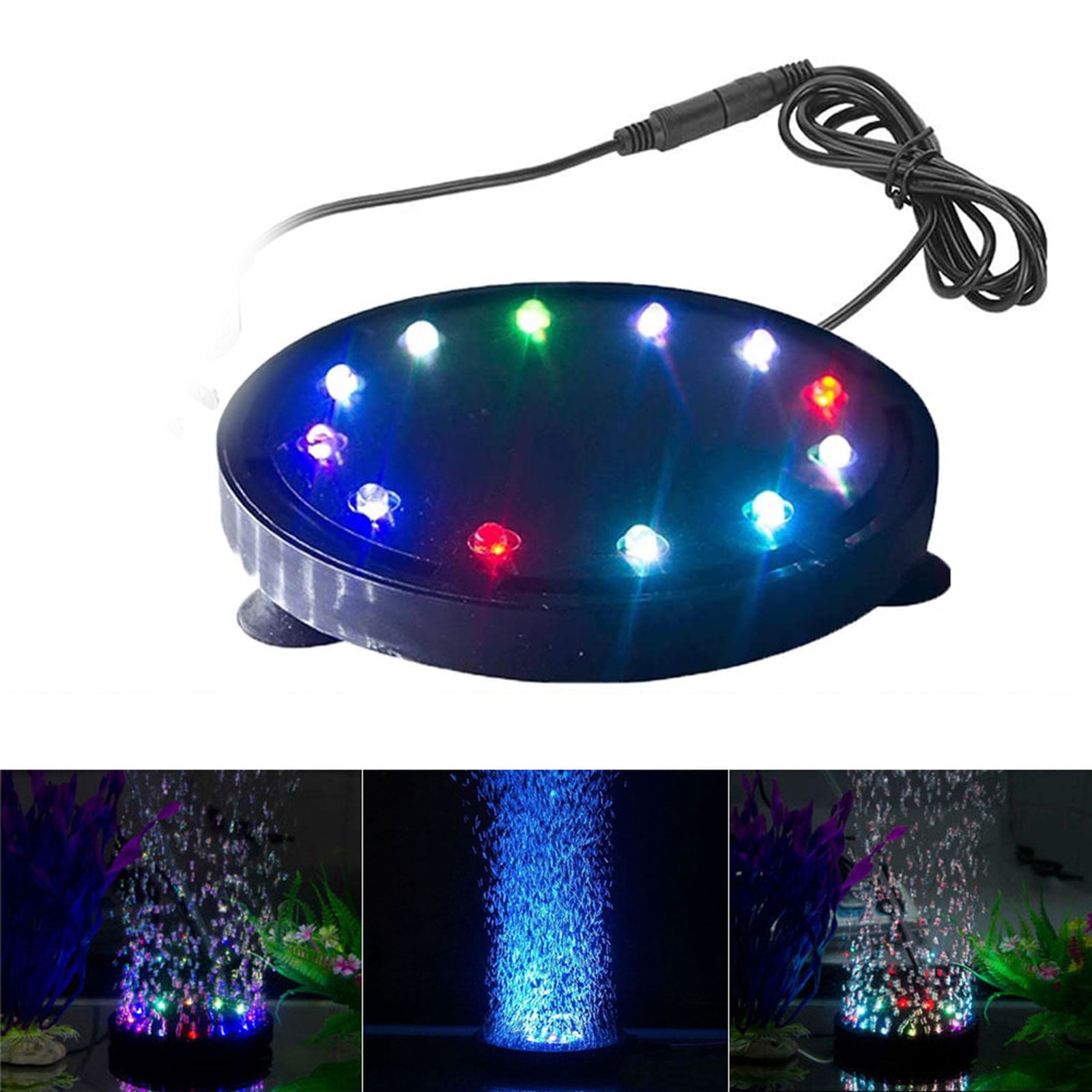 ViiTech LED Underwater Round Fish Tank Stone Bubbler Aquarium Bubble