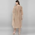 thumbnail image 6 of Janasya Indian Round Neck 3/4 Sleeve Floral Print Light Brown Poly Chanderi Kurta With Pant and Dupatta For Women, 6 of 9