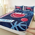 thumbnail image 3 of Feelyou Eat Basketball Sleep Queen Sheet Sets for Boys, Navy Red Cartoon Flat Sheet, Modern Sports Theme Queen Fitted Sheet, Super Cozy Room Decor, 4-Piece, 3 of 7