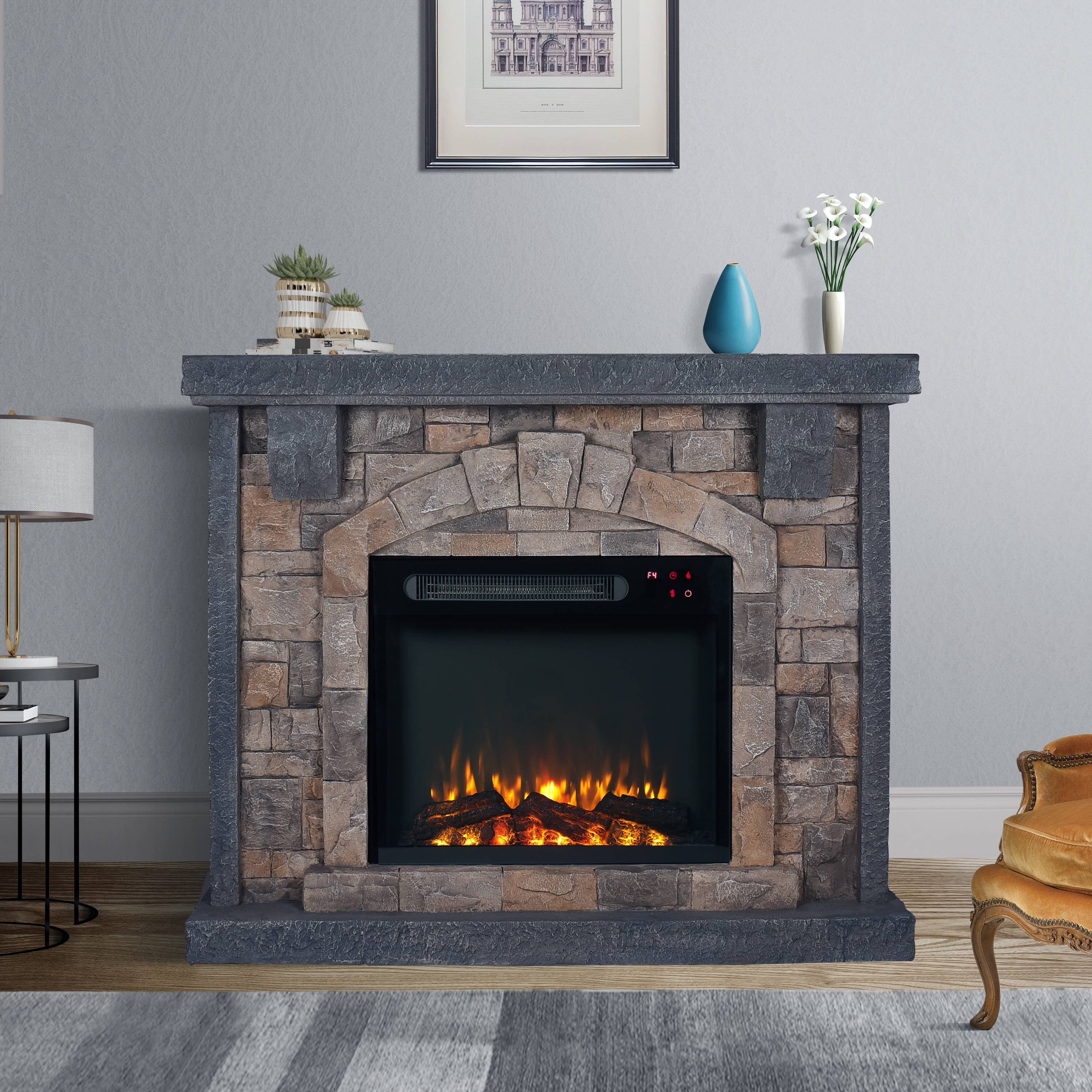 FESTIVO 45 inch Faux Stone Freestanding Electric Fireplace