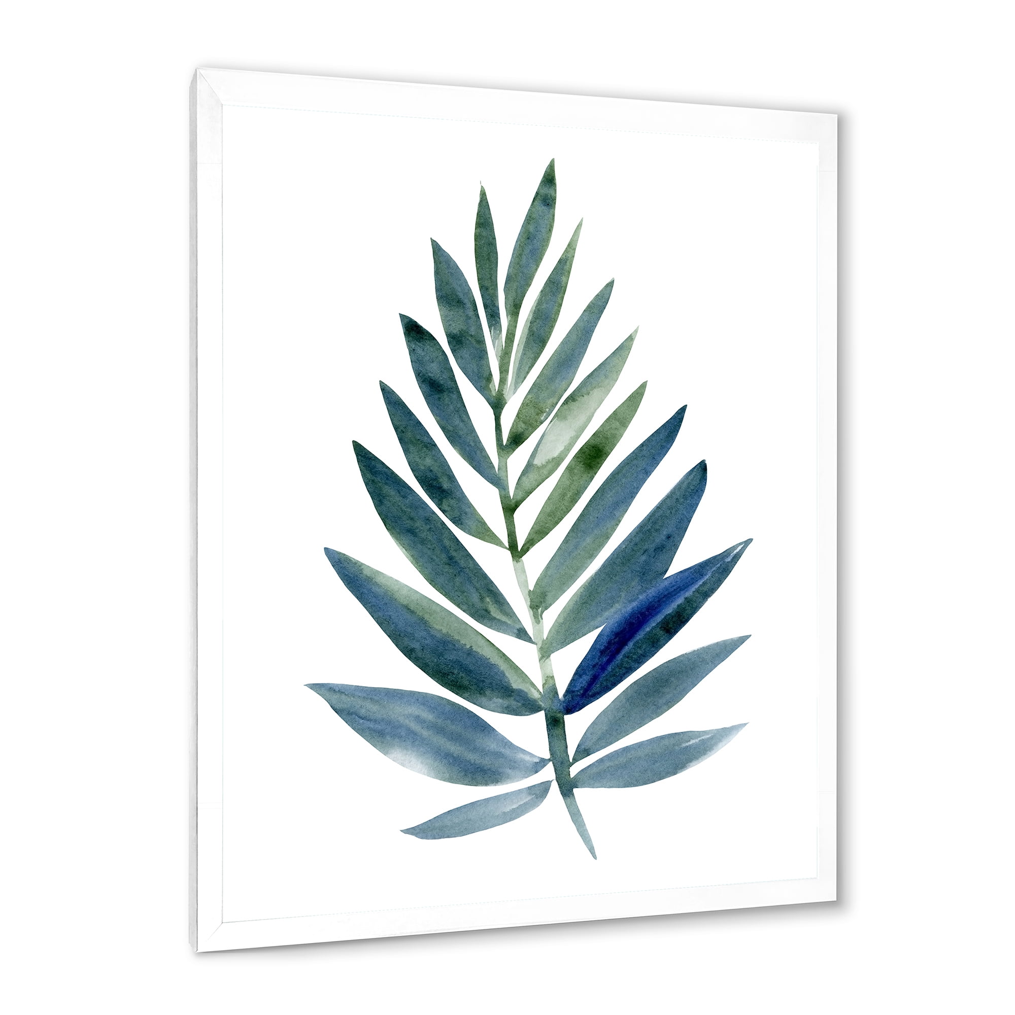 Designart 'Tropical Green Leaf On White' Farmhouse Framed Art Print