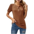 thumbnail image 2 of ALLLIST Brown Womens Tops Clearance Under $5 Notch Neck Short Sleeve Solid Button T-Shirts Casual Womens Shirts Clearance, 2 of 9