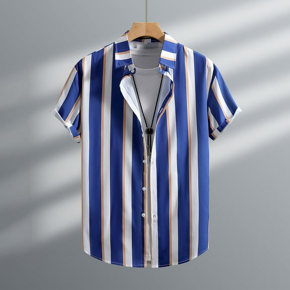 Zylanna Men's Hawaiian Shirts, Quickly Dry Turndown Collar Short Sleeve Casual Summer Beach Button Down Shirts Blue Size S