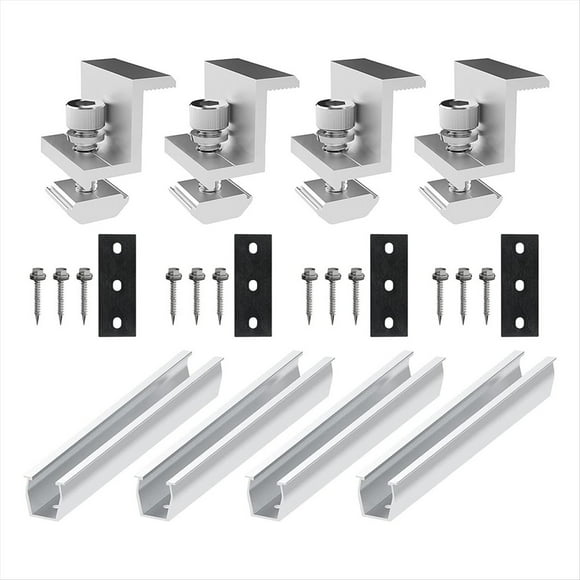 Soporte de Panel Solar Riel en U Soporte Conector de Riel de Techo Kit de Montaje en Techo Adecuado para Techo de Metal, Techo Plano, Techo de Láminas