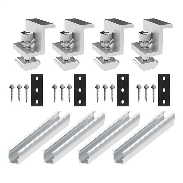 Soporte de Panel Solar Riel en U Soporte Conector de Riel de Techo Kit de Montaje en Techo Adecuado para Techo de Metal, Techo Plano, Techo de Láminas