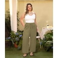 thumbnail image 4 of CASSIE LIZ Pants Plus Size Womens Green Lounge Yoga Pants Knit Palazzo Summer Athletic Pants Casual Workout Wide Leg Pants Fashion Loose Fit Drawstring Exercise Pants with Pocket XL 14W 16W, 4 of 7